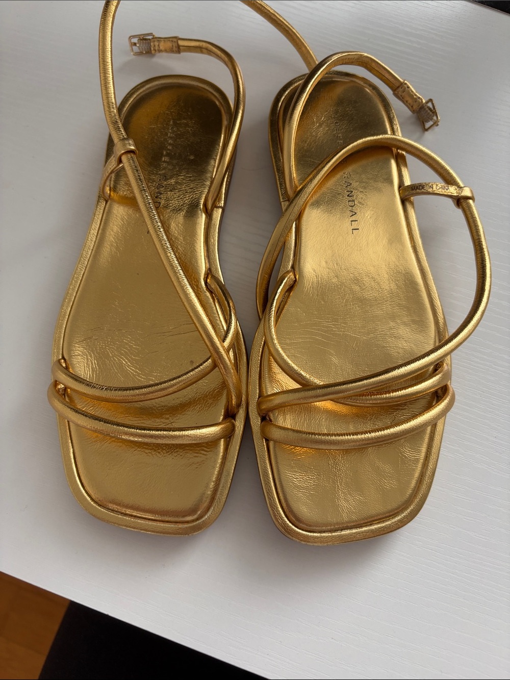 Loeffler Randall Noor Metallic Gold Strappy Square-Toe Sandals